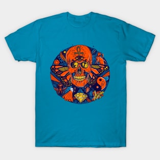 Orange Blue Skull Circle of Humanity T-Shirt